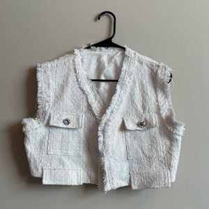 Stylish White Tweed Vest (S-M)